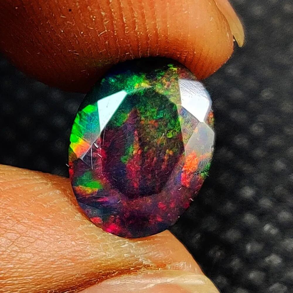 1.79 Ct Natural Black Fire Opal Oval Cut, Ethiopia